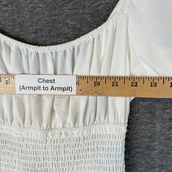 Hesperus White Smocked Waist Puff Sleeve Midi Dress HD31154 Womens Small - Picture 5 of 6